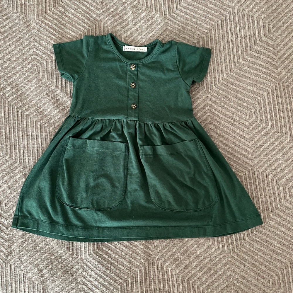 Girls' Dark Green Short Sleeve cotton Dress
